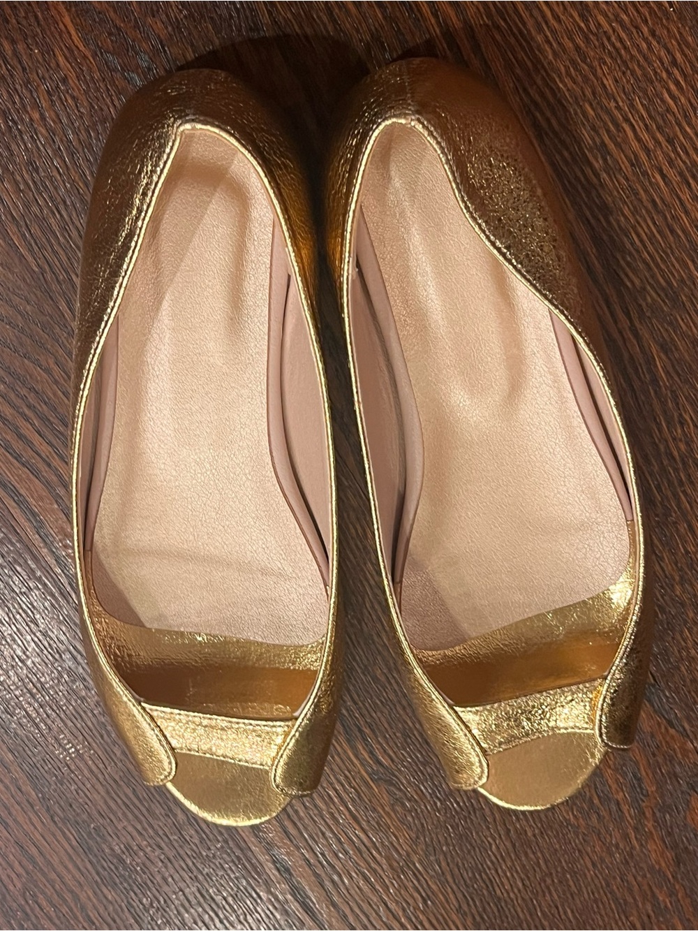 Carter & Miller Metallic Gold Women's Peep Toe Ballet Flats